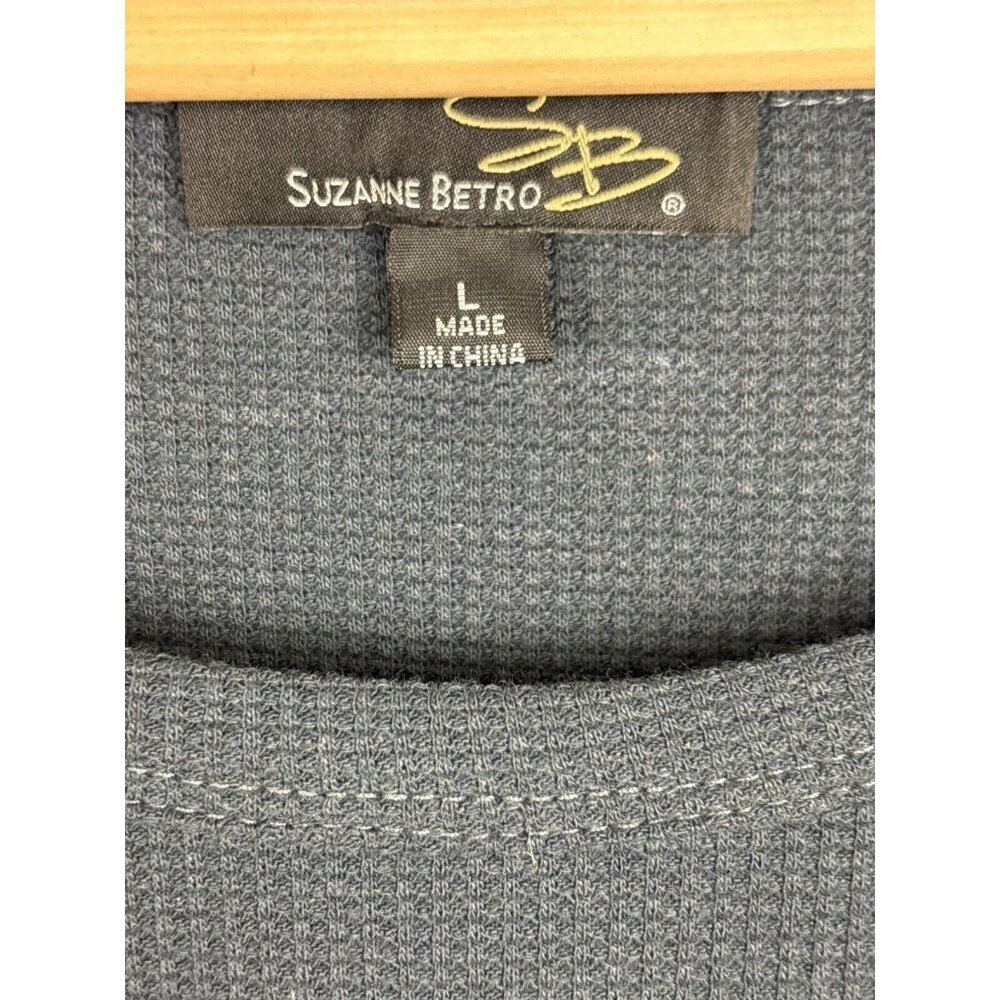 Suzanne Betro Color Block Top Blue Gray Womens Large Bell Sleeves Boho Fall‎ - Picture 3 of 7